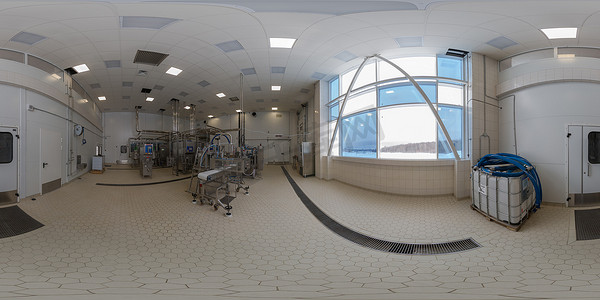 全景图360摄影照片_俄罗斯图拉 — 2013 年 2 月 11 日：等距投影的食品工厂实验室球形全景内部。