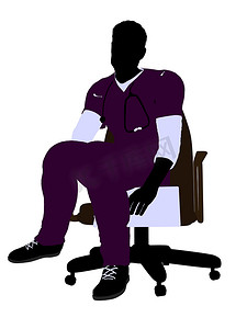 男医生坐在椅子上插画剪影