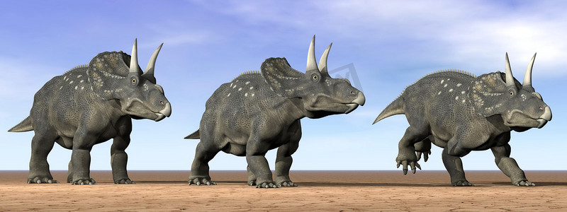 沙漠中的双角龙恐龙 — 3D渲染