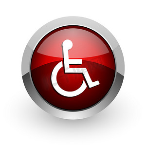 轮椅图标摄影照片_可访问性红色圆圈 web 光泽图标