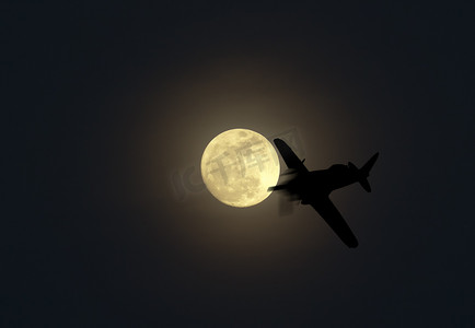 月亮飞机摄影照片_月亮和飞机