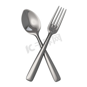 交叉的勺子和叉子