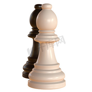 孤立的国际象棋小雕像 3d 插图