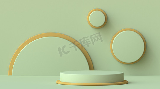 圆形模板摄影照片_墙上有圆形框架的抽象模拟圆柱讲台