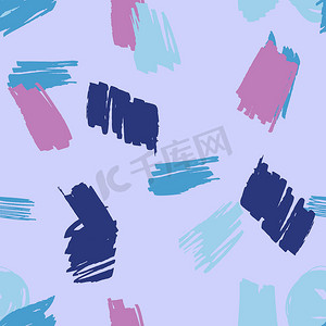 五颜六色的现代无缝图案，淡紫色背景上有粉红色、青色、蓝色笔触。