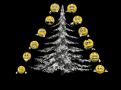 几个表情符号和一棵圣诞树 — 3d 渲染