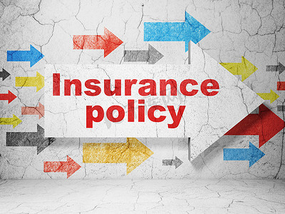 政策墙摄影照片_保险概念： 箭头与垃圾墙背景上的保险政策