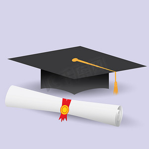 毕业帽和文凭的平面设计现代矢量插图