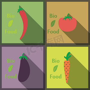 健康和生物食品的平面设计现代矢量插图，长影风格