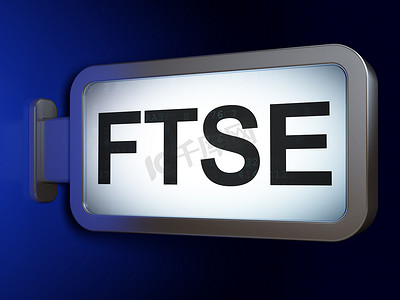 蓝色股票海报摄影照片_股票市场指数概念：广告牌背景上的 FTSE