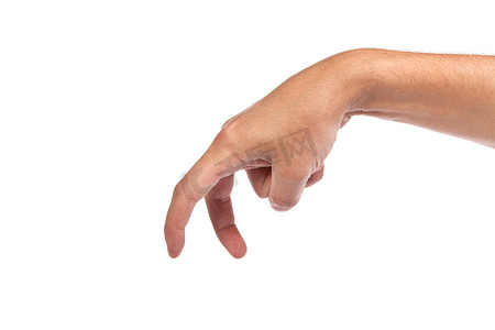 一只男性的手正在展示被白色隔离的行走手指
