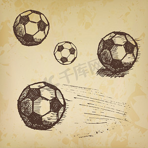 在旧纸上设置的足球素描