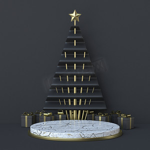 与纸圣诞树和礼物 3D 的抽象背景