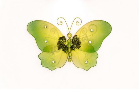 风中纸摄影照片_绿色织物中的蝴蝶