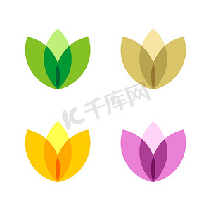 设置五颜六色的观赏花卉矢量标志模板插图设计。