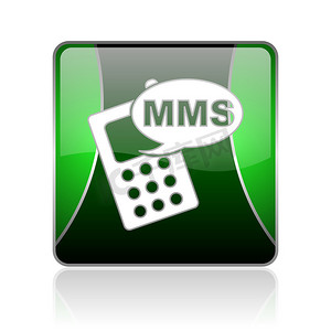 mms摄影照片_Mms 黑色和绿色方形 web 光泽图标