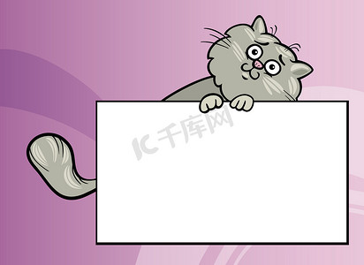 漫画框架摄影照片_带木板或卡片的卡通猫