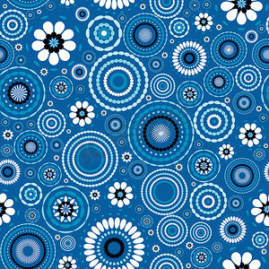 无缝模式摄影照片_无缝模式与程式化的花朵在蓝色背景