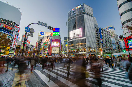 日本东京 — 2013 年 11 月 28 日：涩谷著名十字路口的人群