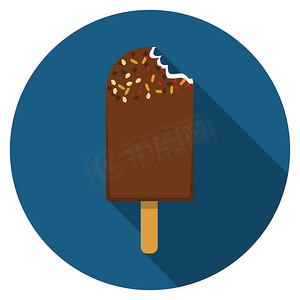 冰淇淋图标摄影照片_平面设计矢量冰淇淋图标与长长的影子，孤立