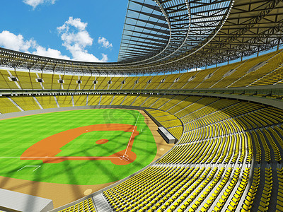 有黄色位子和贵宾包厢的大美丽的现代棒球场
