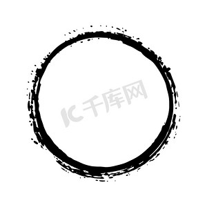 圆形框架，grunge 纹理手绘元素，在白色背景上隔离的矢量插图