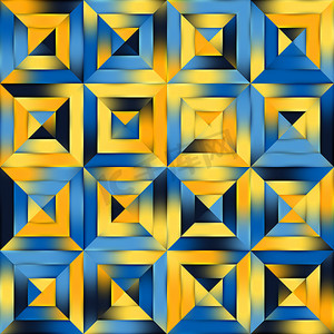 蓝色渐变几何摄影照片_光栅蓝色黄色渐变无缝被子正方形对角线几何拼接