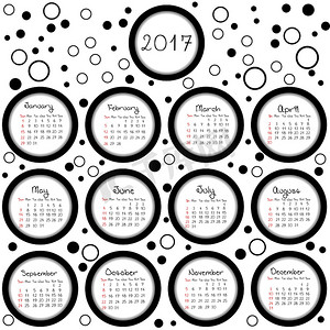 带圆圈和点的日历 2017 年