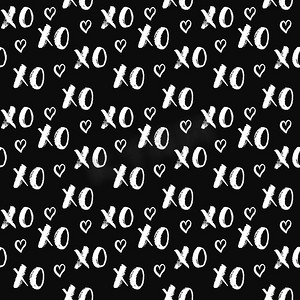 XOXO 毛笔字母标志无缝图案，Grunge calligraphiv c 拥抱和亲吻短语，互联网俚语缩写 XOXO 符号，矢量图