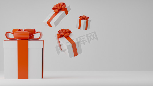 3D ：圣诞节和新年问候，与白色礼物盒的横幅