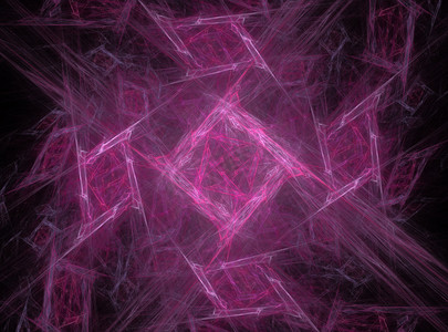 粉红色正方形重复抽象分形的 3D 渲染