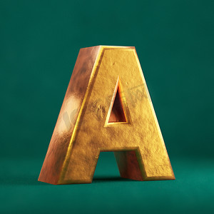 金色百福底纹摄影照片_潮水绿色背景上的 Fortuna 金色字母 A 大写。