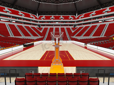 vip套图摄影照片_美丽的篮球运动场，设有 VIP 包厢和两万名球迷的红色座椅