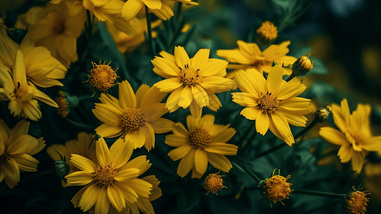 植物绿叶花朵摄影照片_一束绿叶的黄花