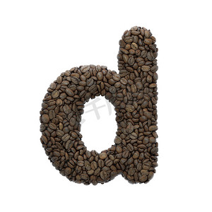 咖啡字母 D-小写 3d 烤豆字体-适用于咖啡、能量或失眠相关科目
