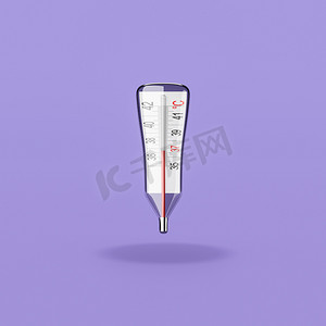 紫色背景的临床温度计