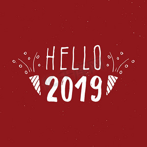 新年贺卡2019摄影照片_新年贺卡，你好 2019。印刷问候设计。