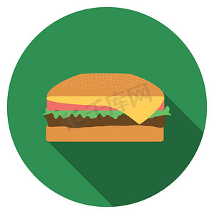 平面设计矢量汉堡图标与长长的影子，孤立