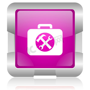 工具包粉红色方形 web 光泽图标