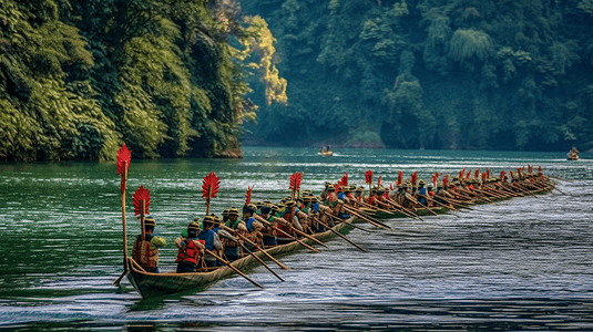 举国庆典摄影照片_端午庆典划船赏景插画 赛龙舟