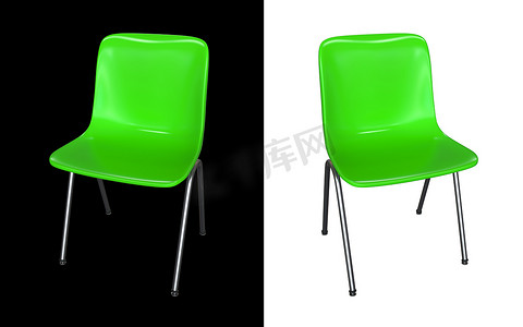 孤立在黑色和白色背景上的绿色椅子