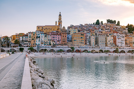 part摄影照片_Menton France,Cote d Azur France, View on old part of Menton, Provence-Alpes-Cote dAzur, 法国