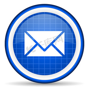 邮政图标摄影照片_白色背景上的邮件蓝色光泽图标