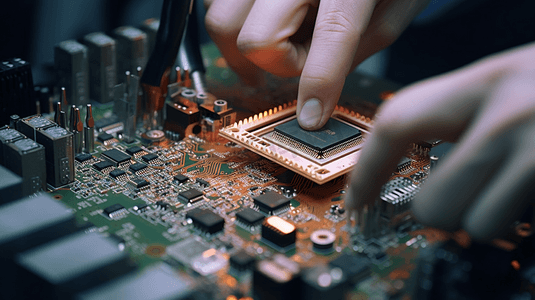 芯片电路摄影照片_芯片科技制造CPU电路板
