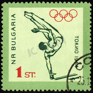 东京图片摄影照片_邮票上的体操运动员