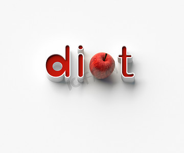 浮雕海报摄影照片_单词“di”、苹果和“t”的 3D 渲染