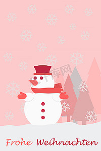 雪人圣诞树雪花和圣诞快乐的德语单词