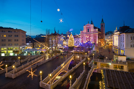 圣诞节期间的卢布尔雅那，斯洛文尼亚。