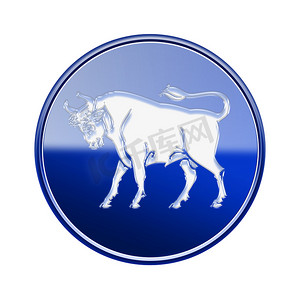 金牛座生肖图标蓝色，白色背景上孤立