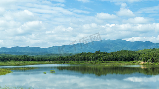 风景与山树和前面的河流